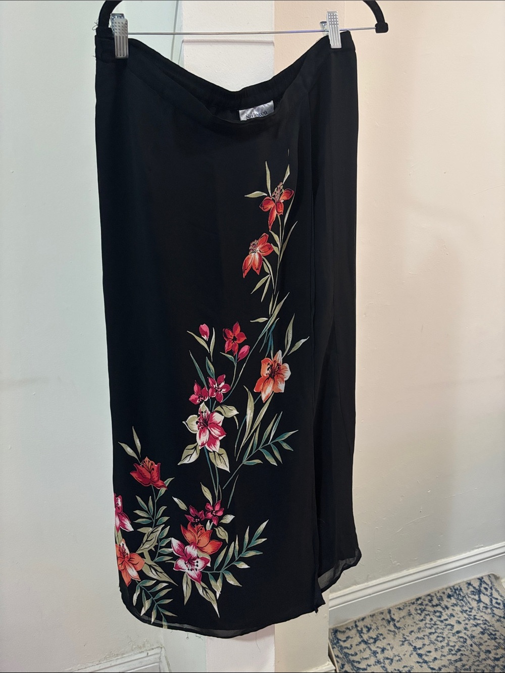 Black Floral Midi Skirt - Women's Elegant Print